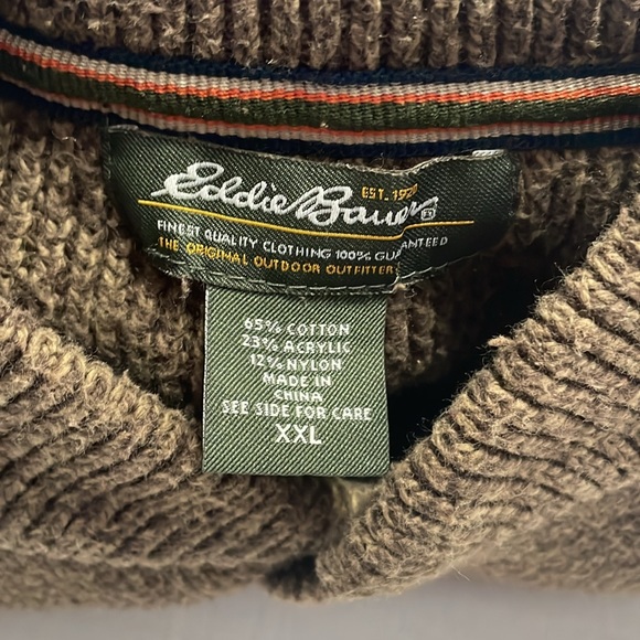 Eddie Bauer Men’s XXL 1/4 Button Pullover Thick Knit Sweater Brown. Pre-Owned. - Picture 7 of 7